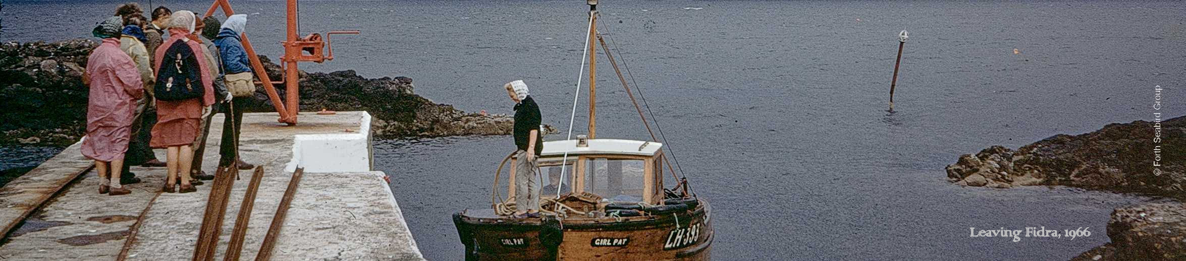 Girl Pat arriving at Fidra pier